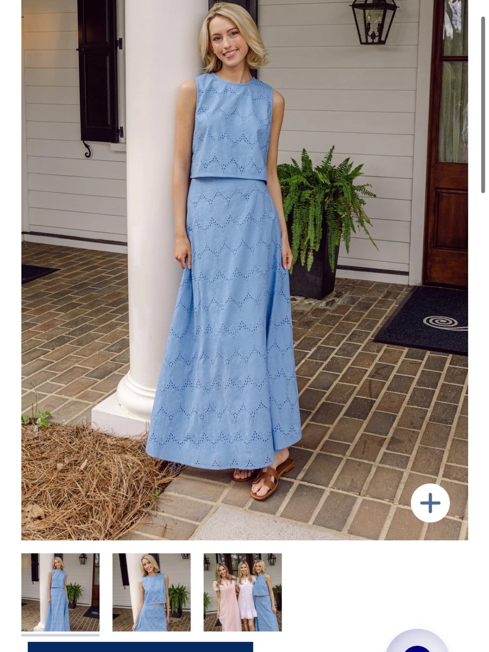 Sail to sable shell maxi Sleeveless Eyelet Maxi Dress in Light Blue xs set
